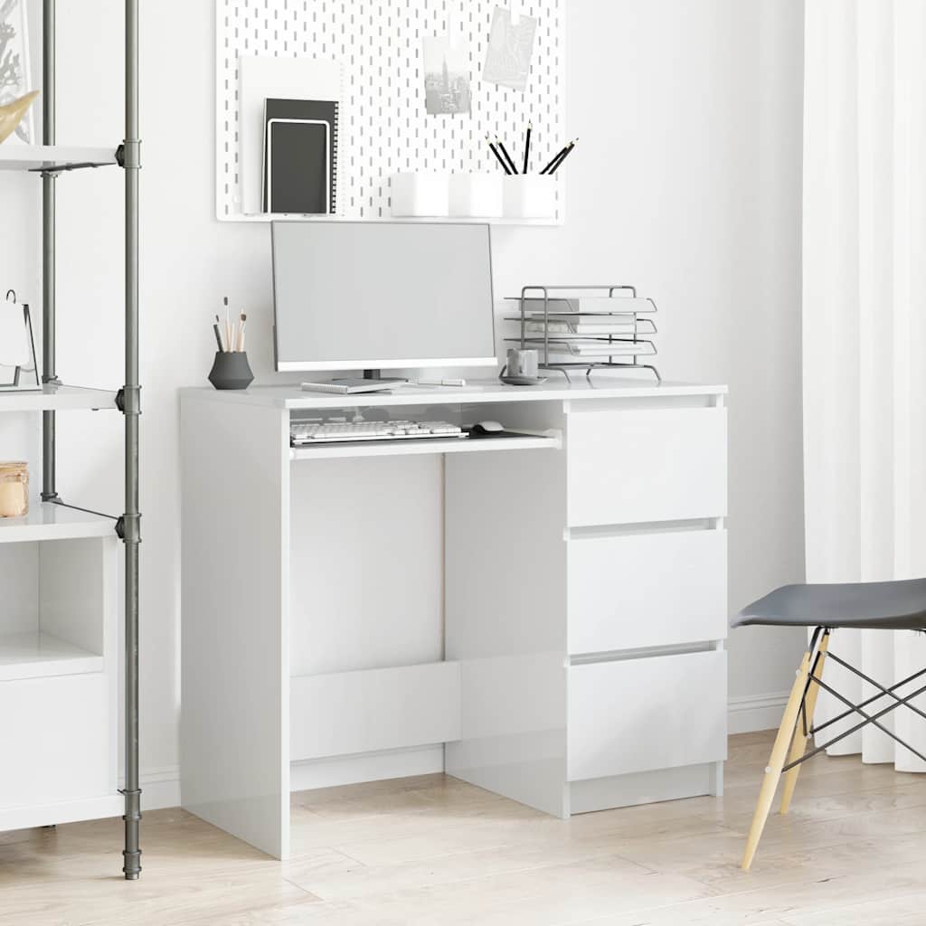 Scrivania Bianco Lucido 90x45x76 cm in Legno Multistrato - homemem39