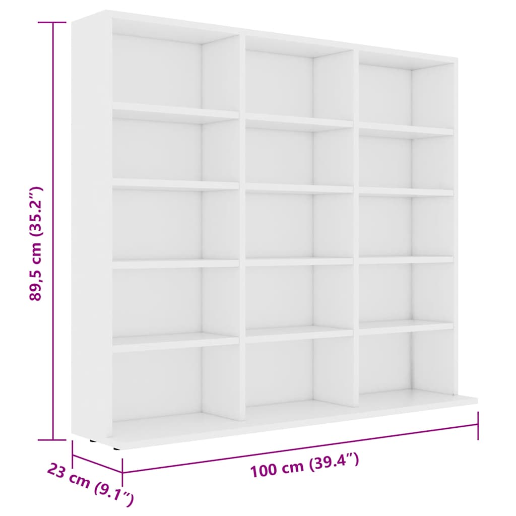 Armadietto Porta CD Bianco 100x23x89,5 cm in Legno Multistrato | homemem39