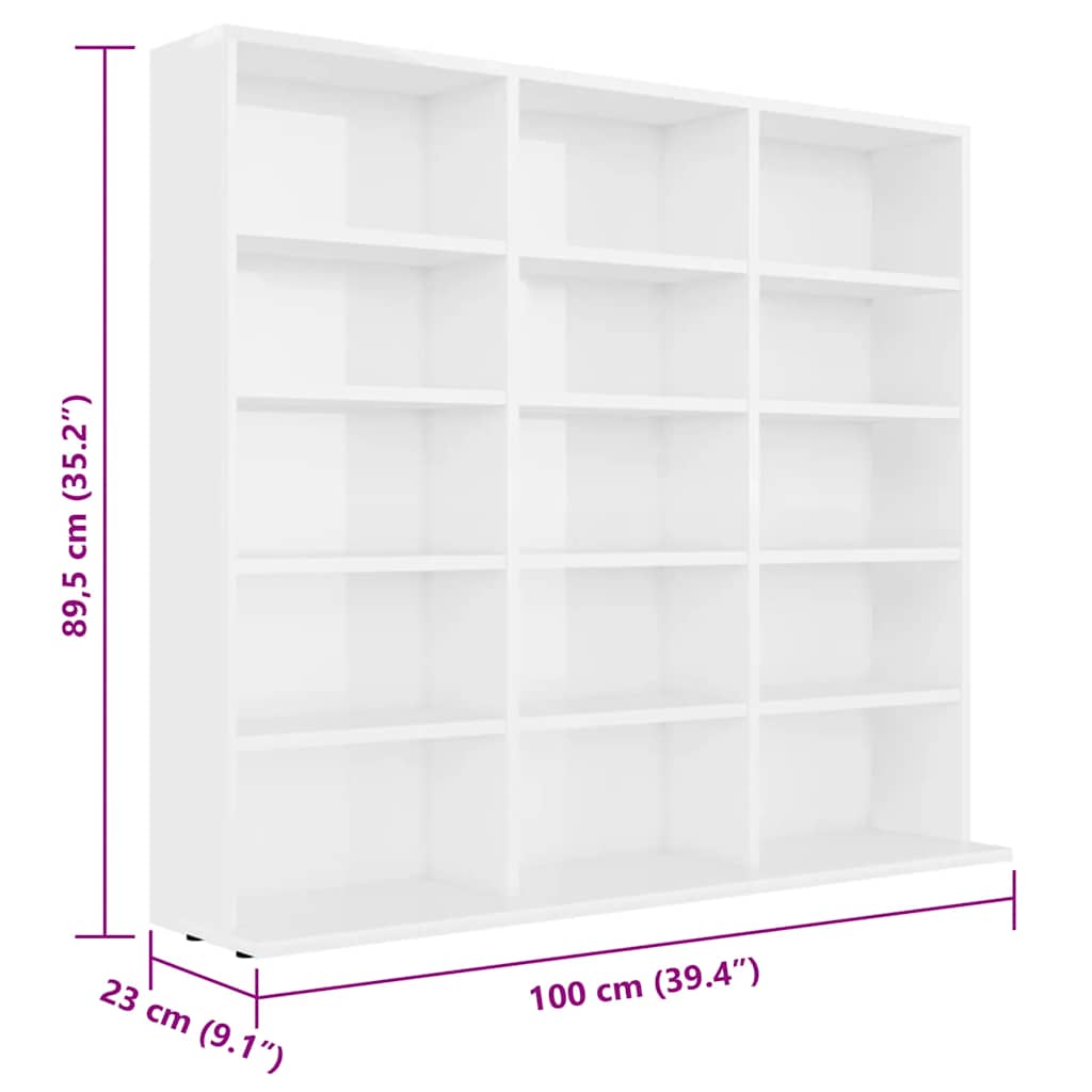 Mobile Porta CD Bianco Lucido 100x23x89,5 cm Legno Multistrato - homemem39
