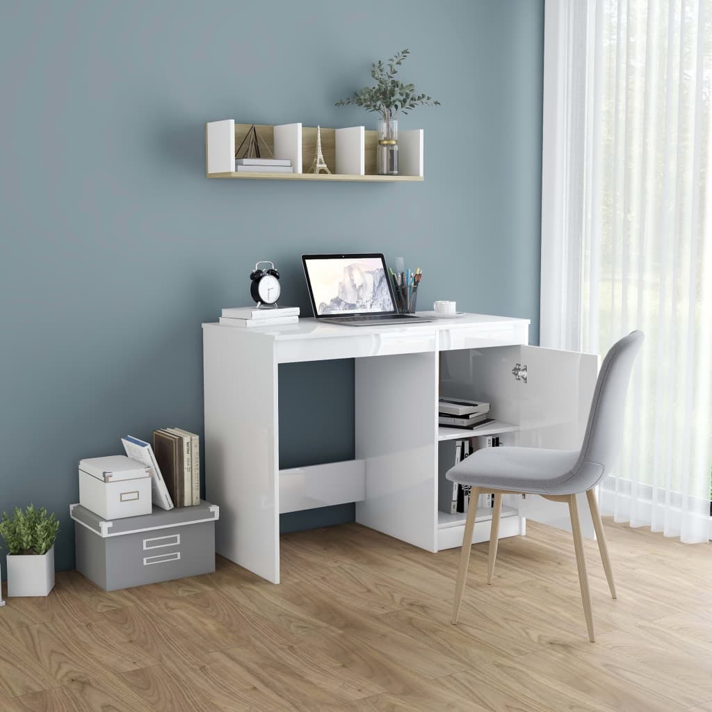 Scrivania Bianco Lucido 100x50x76 cm in Legno Multistrato - homemem39