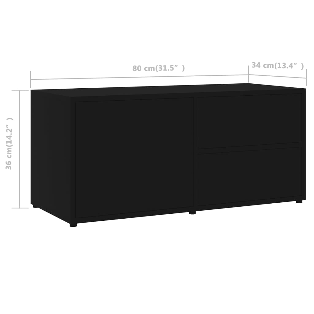 Mobile Porta TV Nero 80x34x36 cm in Legno Multistrato | homemem39