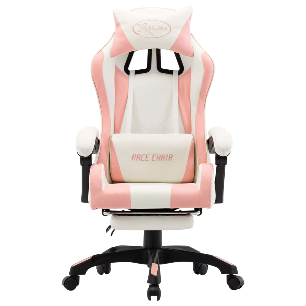 Sedia da Gaming con Poggiapiedi Rosa e Bianca in Similpelle - homemem39
