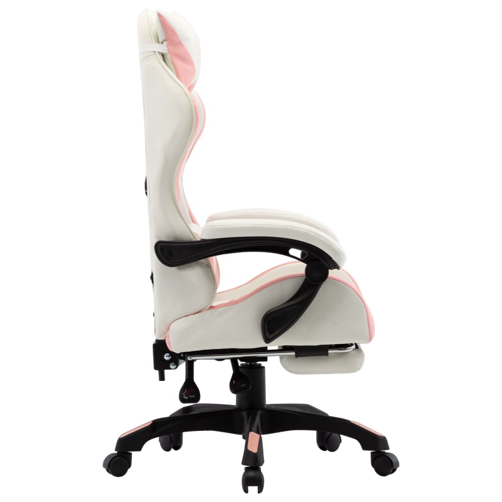 Sedia da Gaming con Poggiapiedi Rosa e Bianca in Similpelle - homemem39