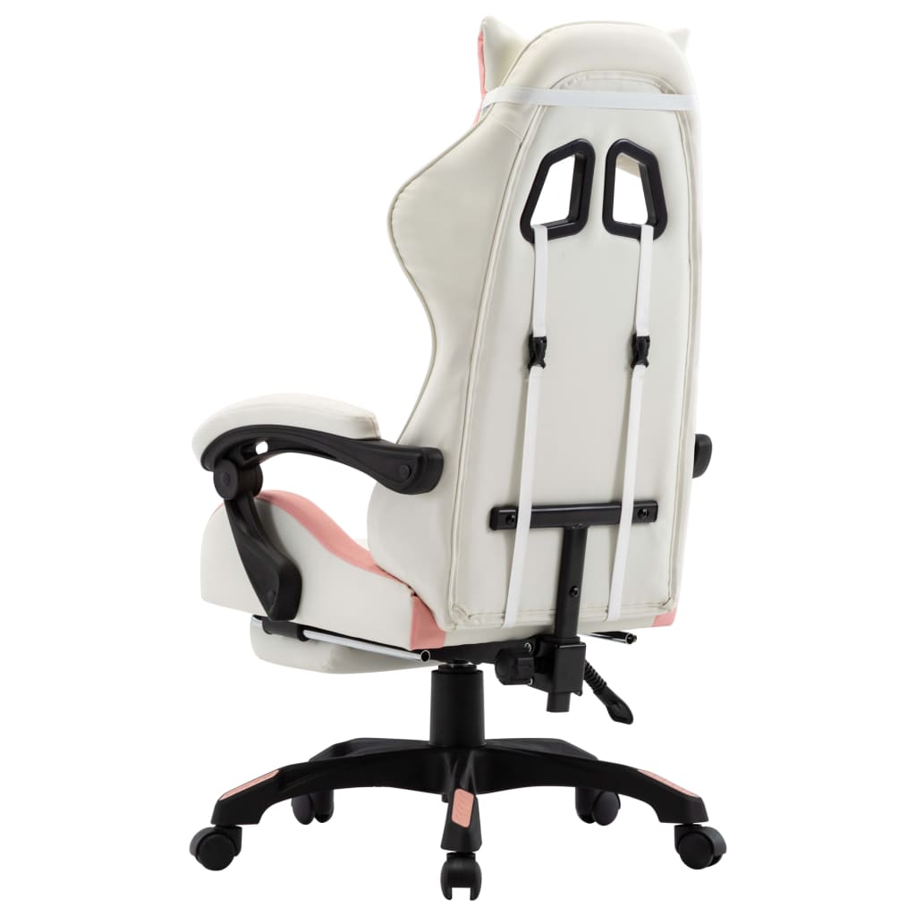 Sedia da Gaming con Poggiapiedi Rosa e Bianca in Similpelle - homemem39