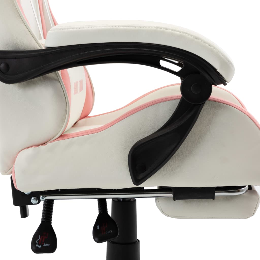 Sedia da Gaming con Poggiapiedi Rosa e Bianca in Similpelle - homemem39