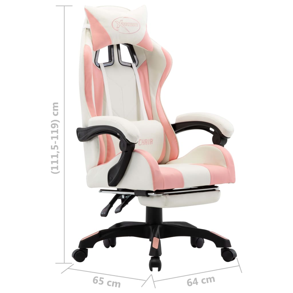 Sedia da Gaming con Poggiapiedi Rosa e Bianca in Similpelle | homemem39