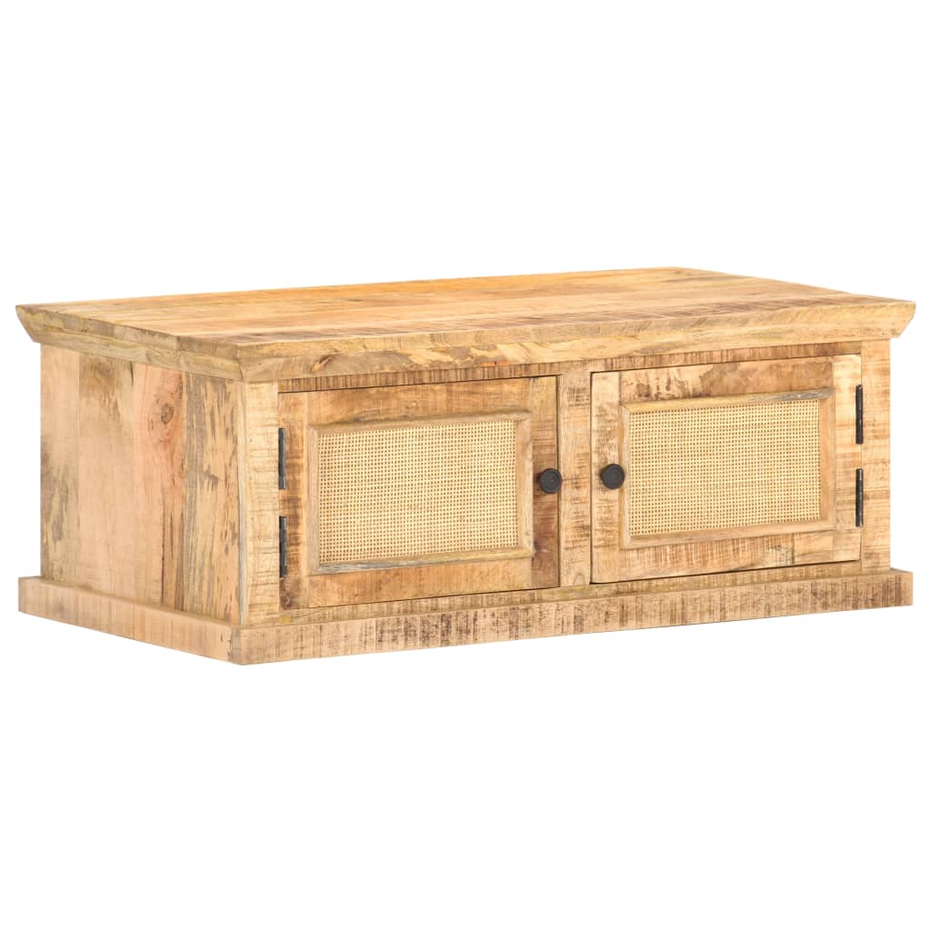 Tavolino da Salotto 90x50x35 cm Legno Massello di Mango e Canna