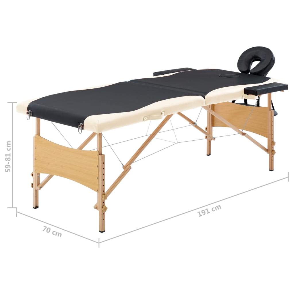 Lettino Massaggio Pieghevole a 2 Sezioni Legno Nero e Beige | homemem39