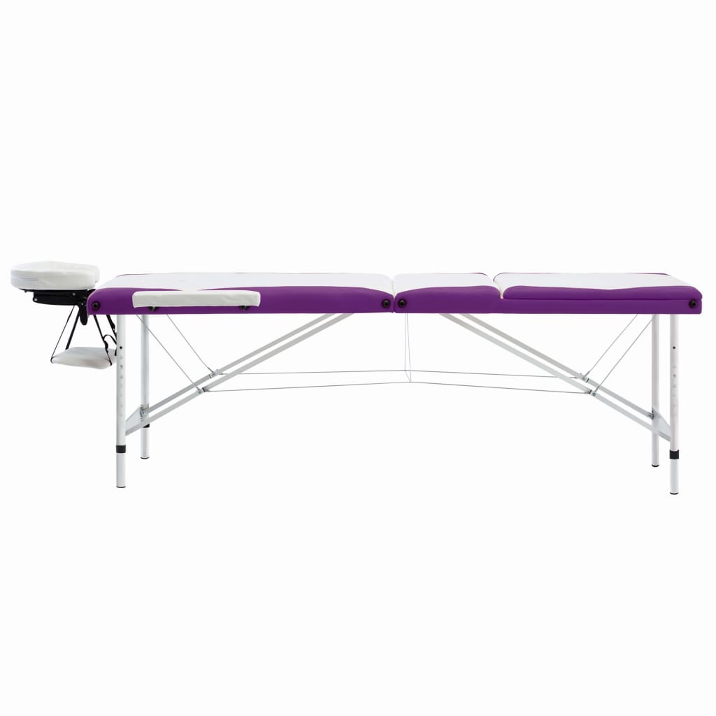 Lettino Massaggio Pieghevole 3 Zone in Alluminio Bianco e Viola - homemem39