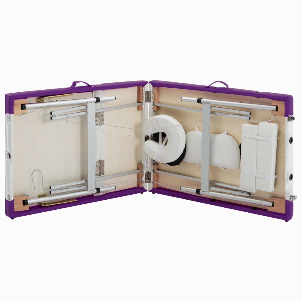 Lettino Massaggio Pieghevole 3 Zone in Alluminio Bianco e Viola - homemem39