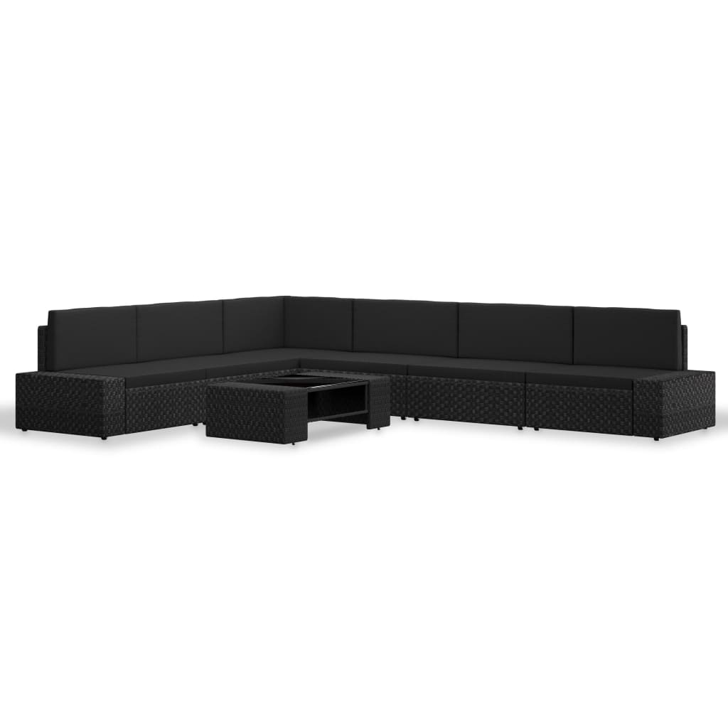 Set Divani da Giardino 7 pz in Polyrattan Nero