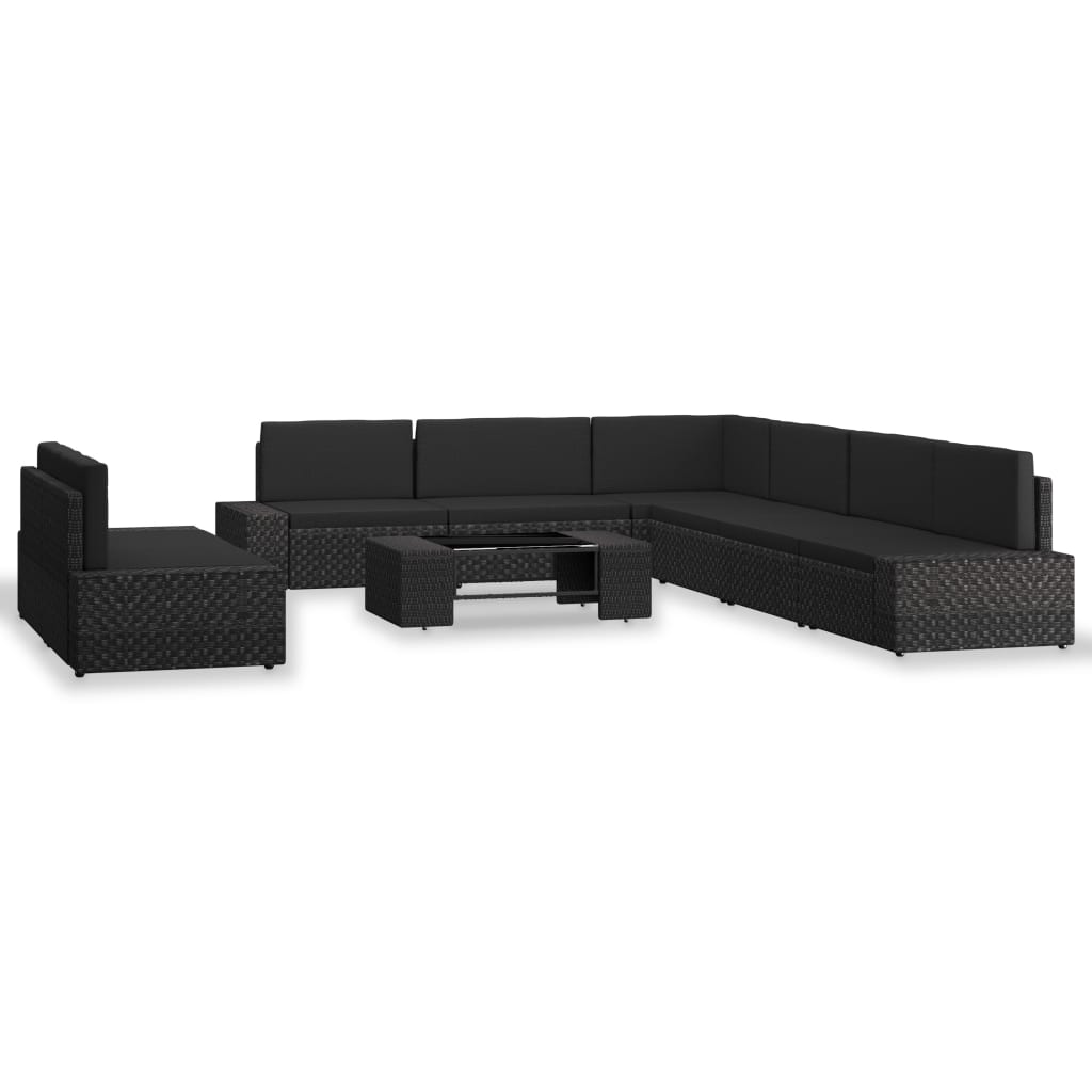 Set Divani da Giardino 9 pz in Polyrattan Nero
