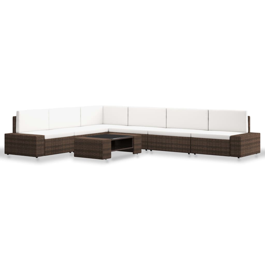 Set Divani da Giardino 7 pz in Polyrattan Marrone