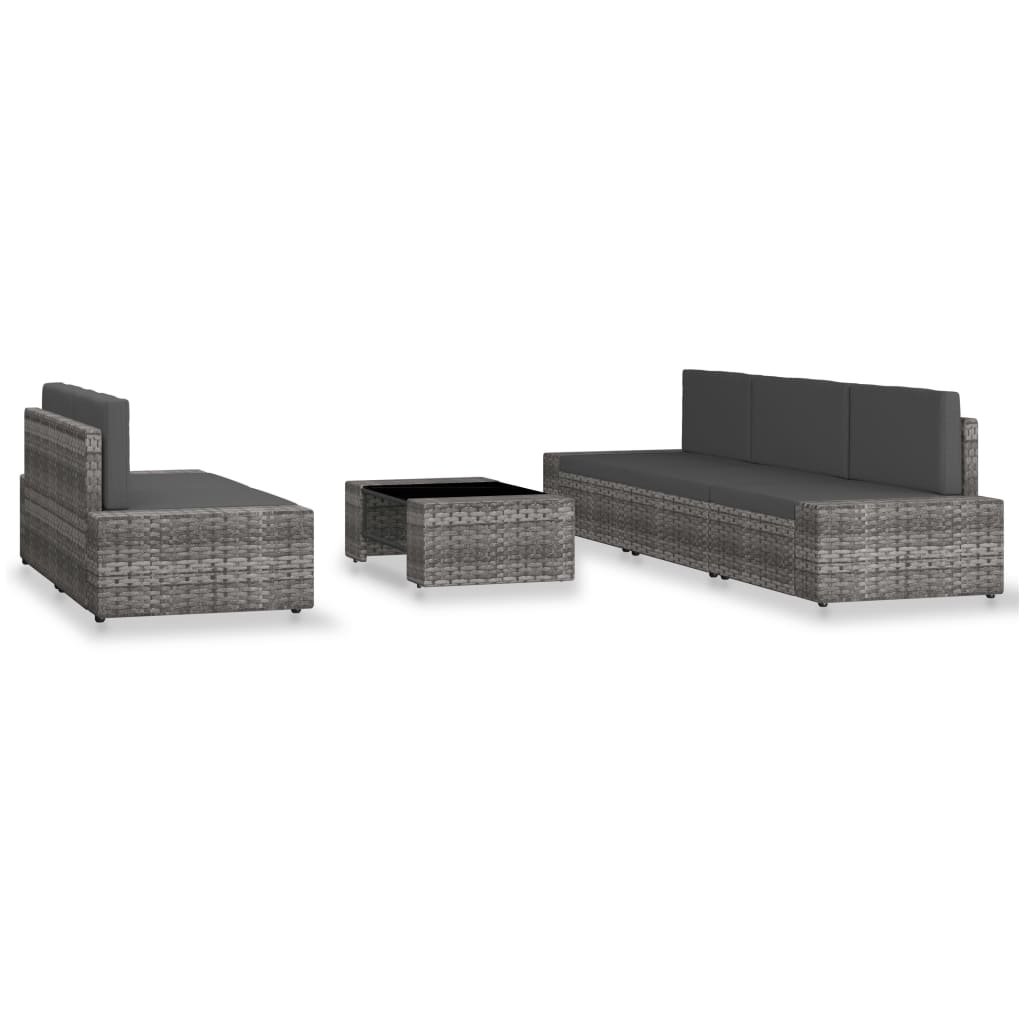 Set Divani da Giardino 6 pz in Polyrattan Grigio