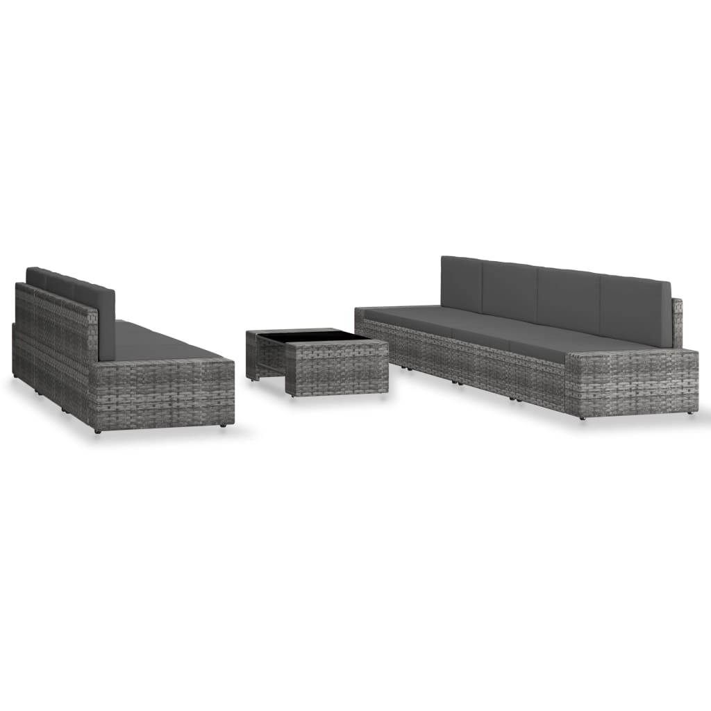 Set Divani da Giardino 8 pz in Polyrattan Grigio
