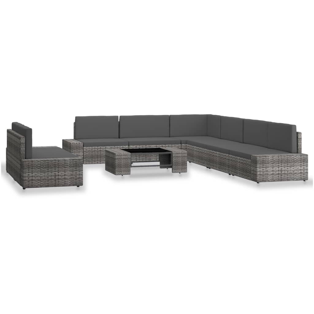 Set Divani da Giardino 9 pz in Polyrattan Grigio