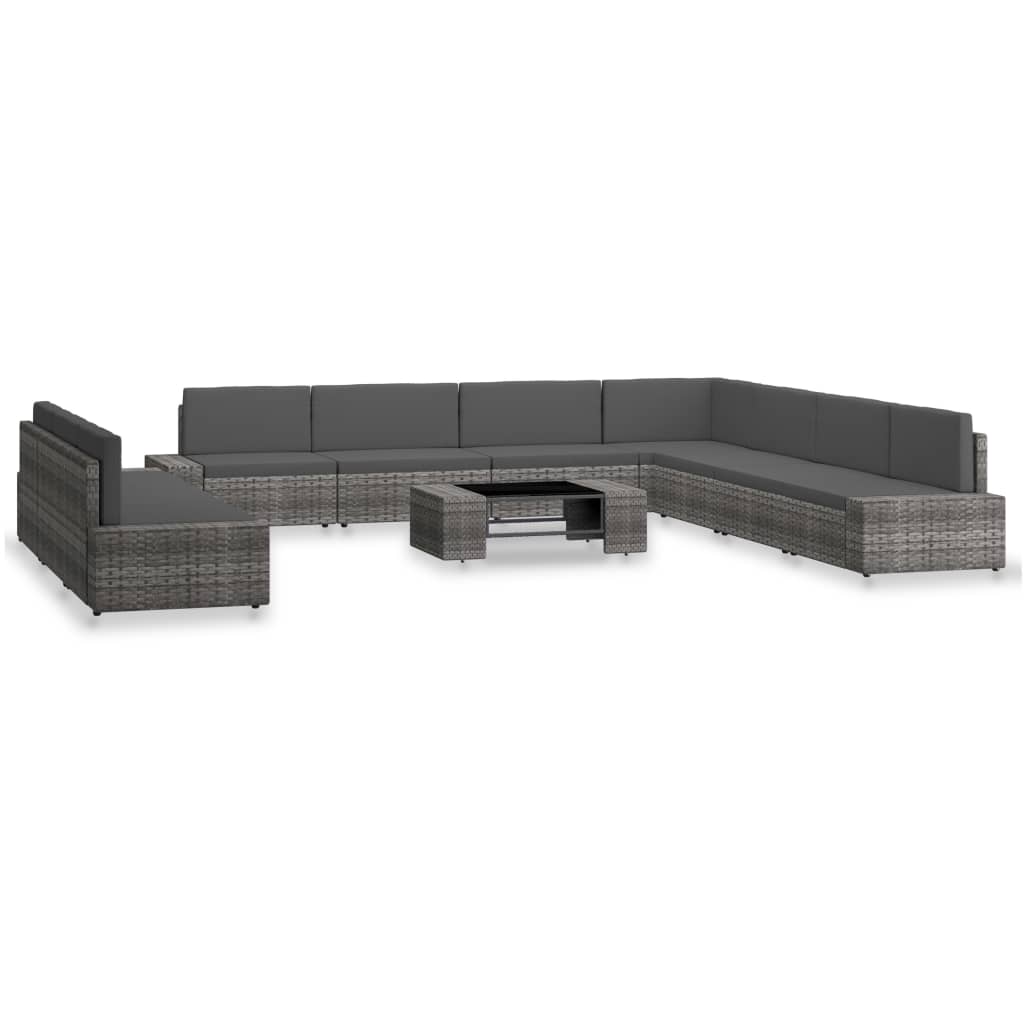 Set Divani da Giardino 10 pz in Polyrattan Grigio