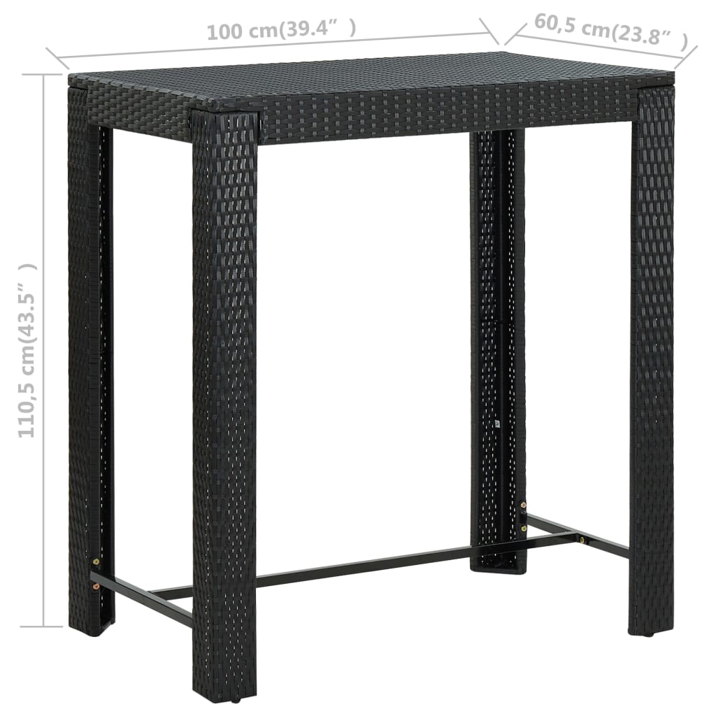 Black Garden Bar Table 100x60.5x110.5 cm Polyrattan