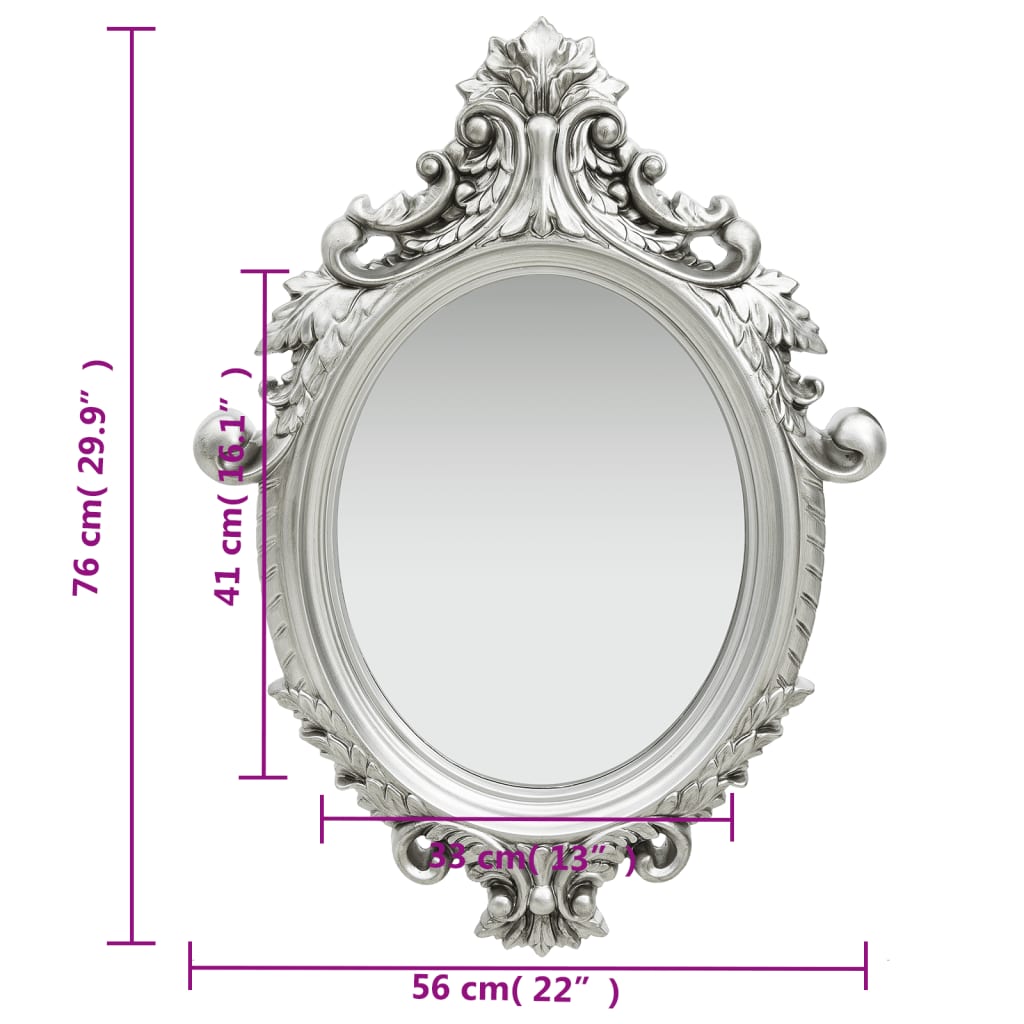 Specchio da Parete Stile Castello 56x76 cm Argento | homemem39