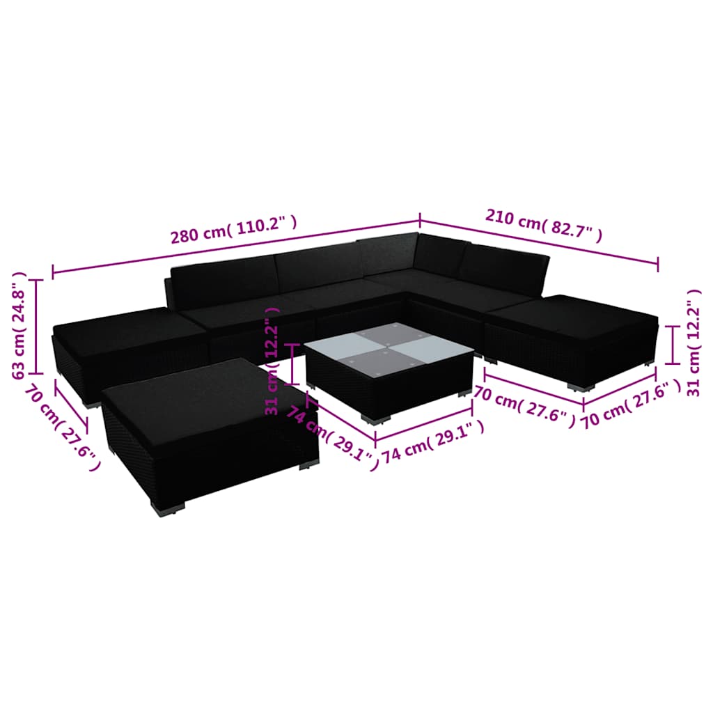 Set Mobili da Giardino con Cuscini 8 pz in Polyrattan Nero | homemem39