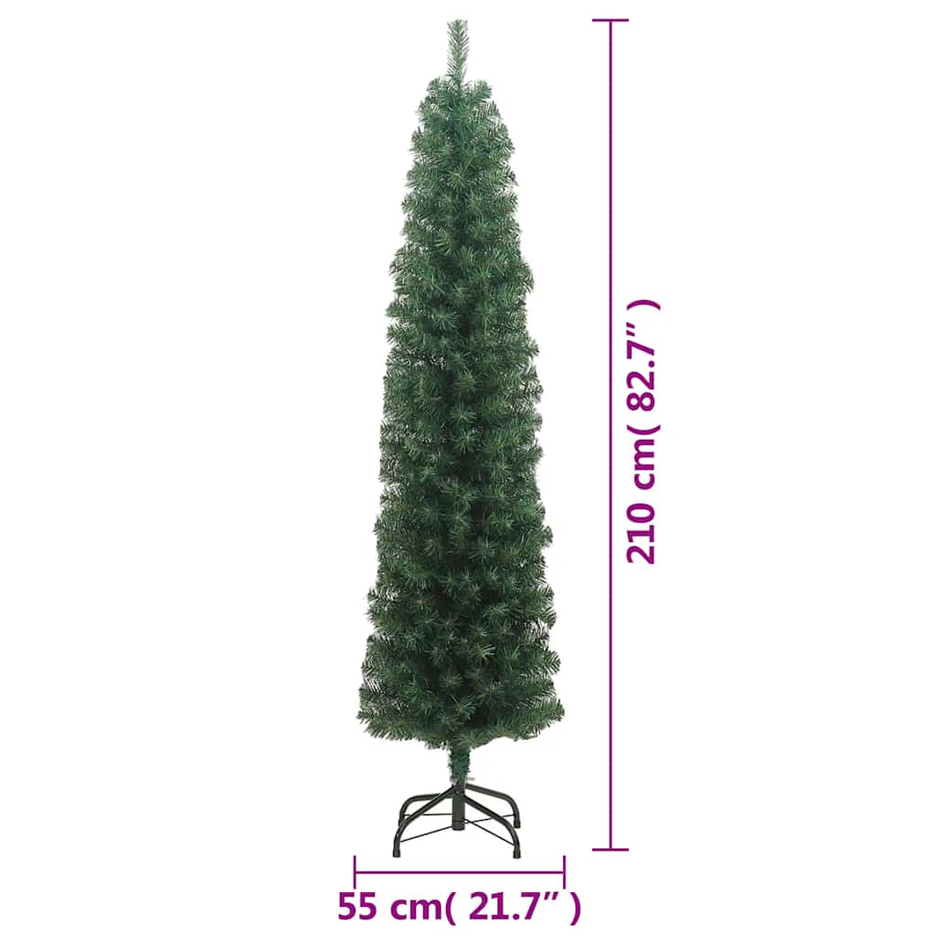 Albero di Natale Artificiale Sottile con Base Verde 210 cm PVC