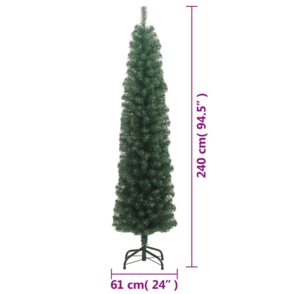 Albero di Natale Artificiale Sottile con Base Verde 240 cm PVC