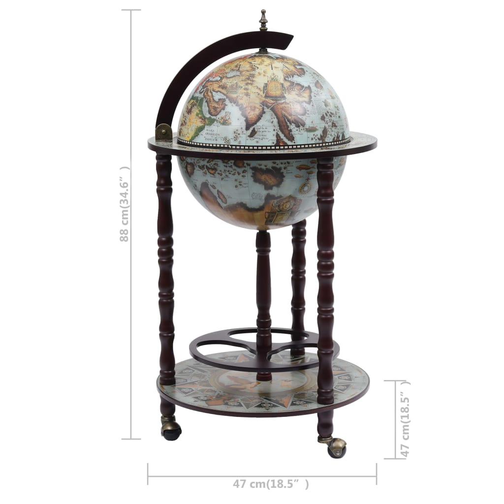 Minibar a Forma di Globo con Supporto in Legno di Eucalipto Blu | homemem39