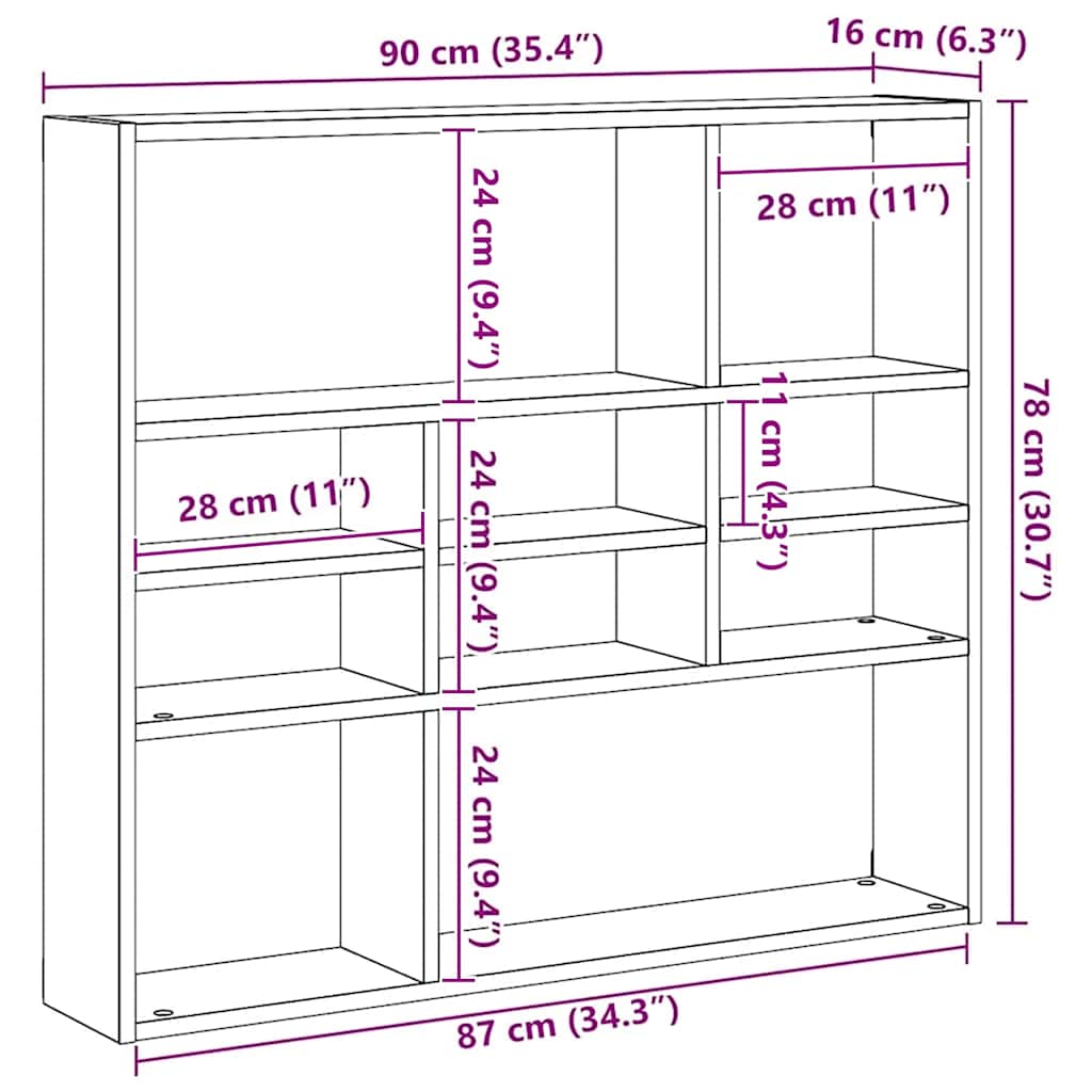 Scaffale a Parete Rovere Sonoma 90x16x78cm in Legno Multistrato - homemem39