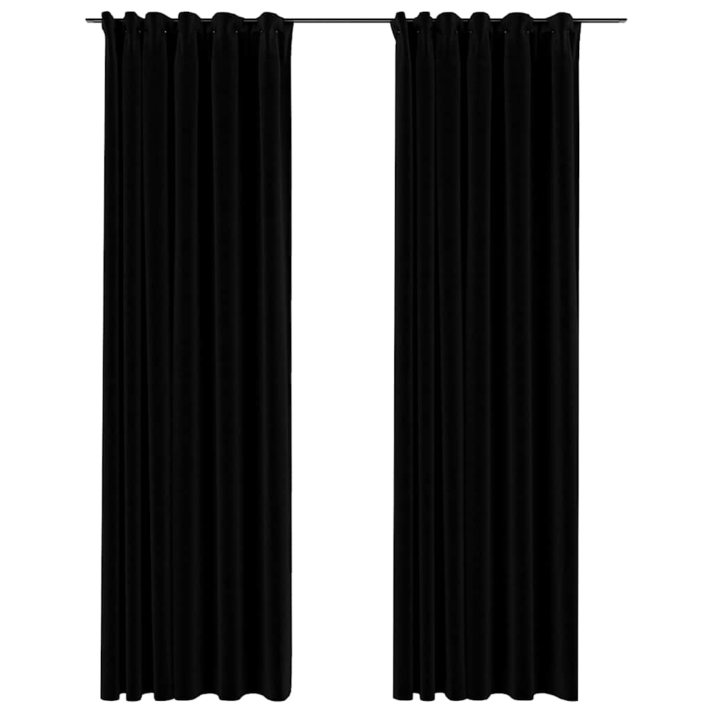 Tende Oscuranti con Ganci Effetto Lino 2 pz Nere 140x225 cm - homemem39