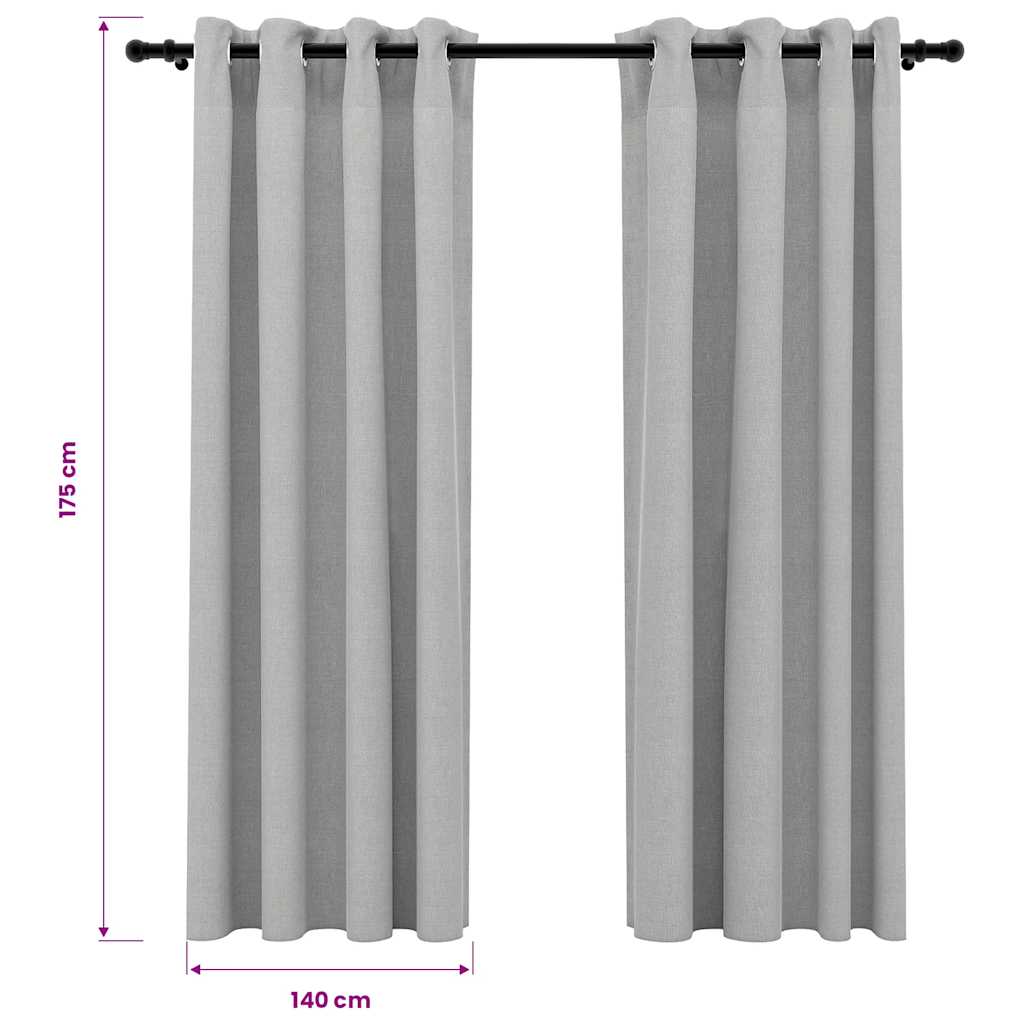 Tende Oscuranti Effetto Lino con Occhielli 2pz 140x175cm Grigio | homemem39