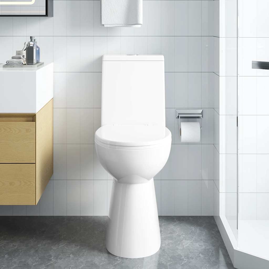 WC Senza Brida 7 cm Altezza Extra Chiusura Rallentata Ceramica Bianca - homemem39