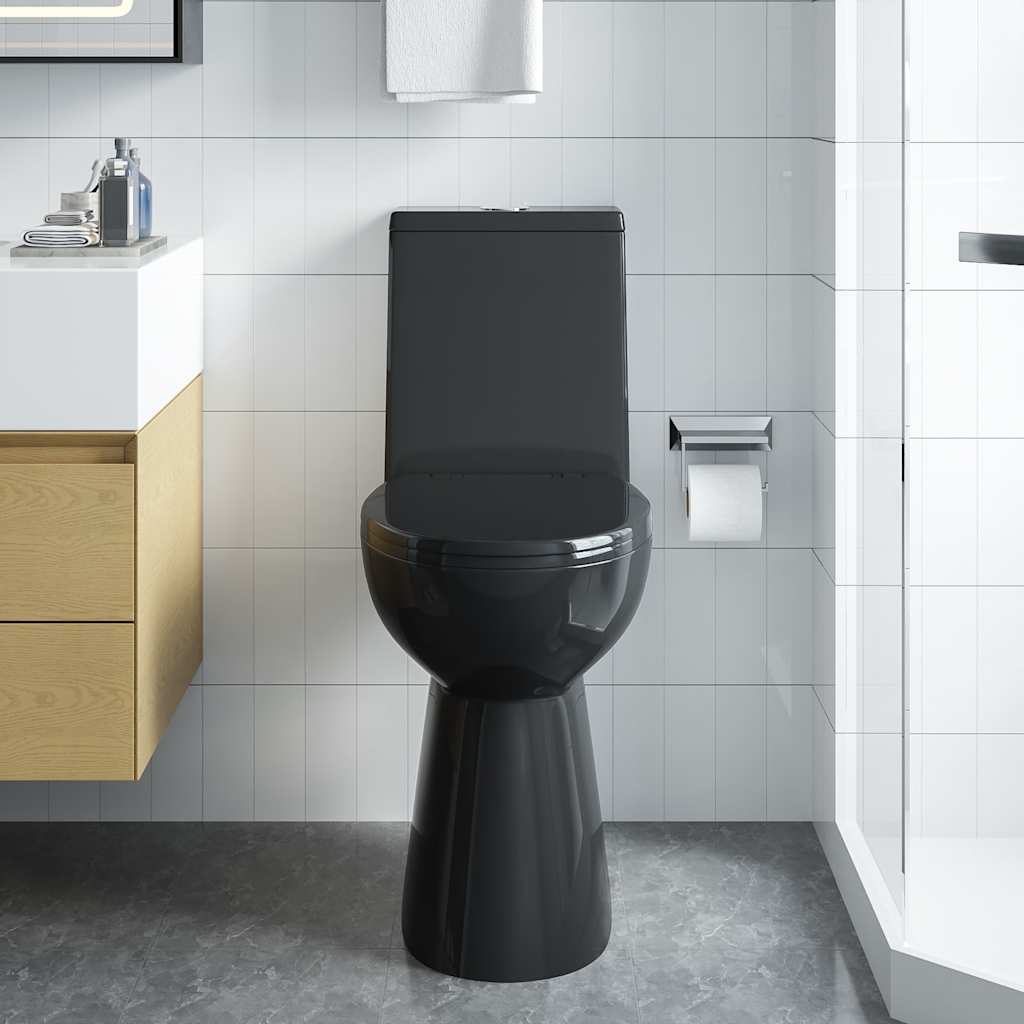 WC Senza Brida 7 cm Altezza Extra Chiusura Rallentata Ceramica Nera - homemem39