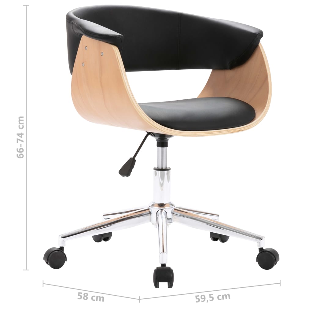Sedia da Ufficio Girevole Nera in Legno Piegato e Similpelle | homemem39