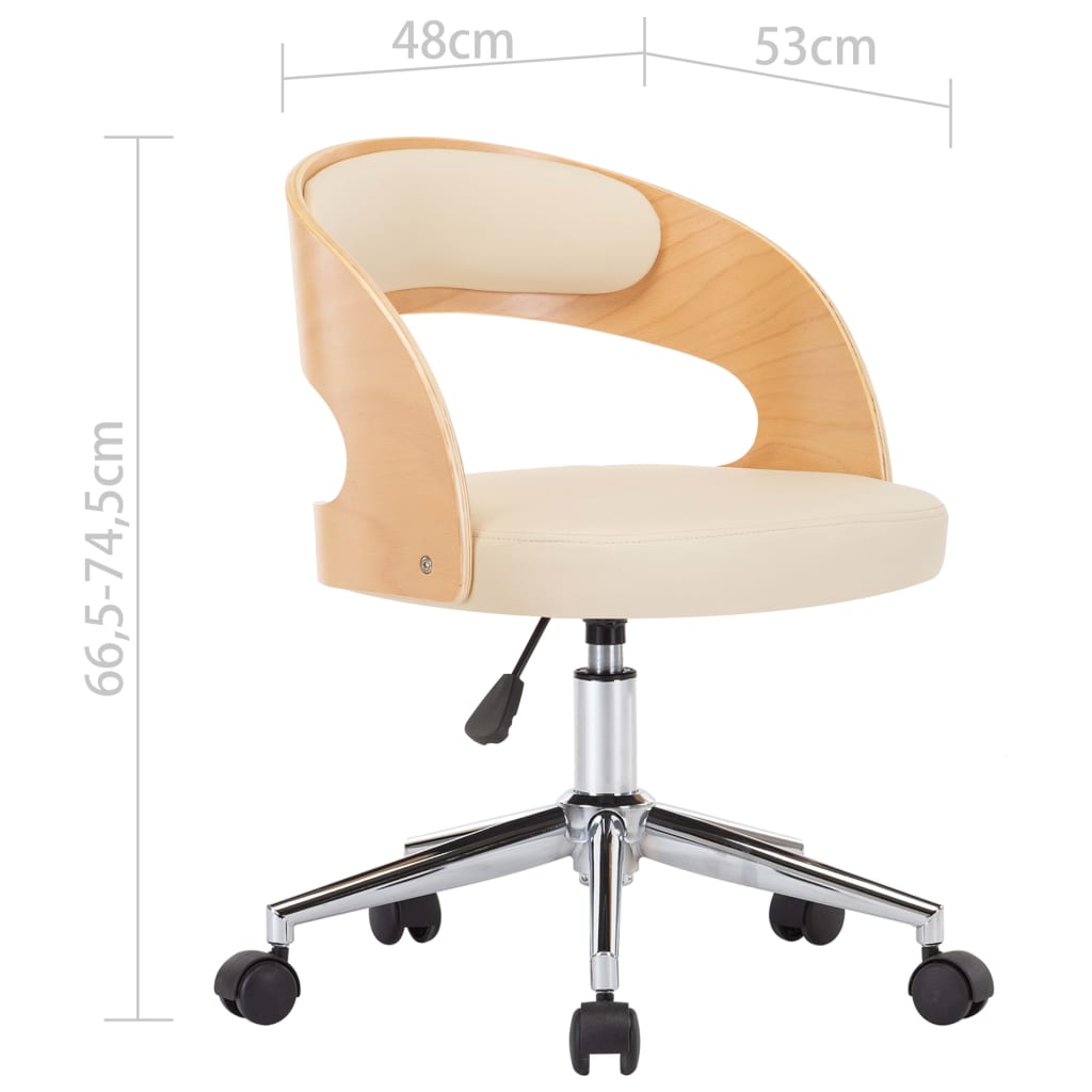 Sedia da Ufficio Girevole Crema in Legno Piegato e Similpelle - homemem39