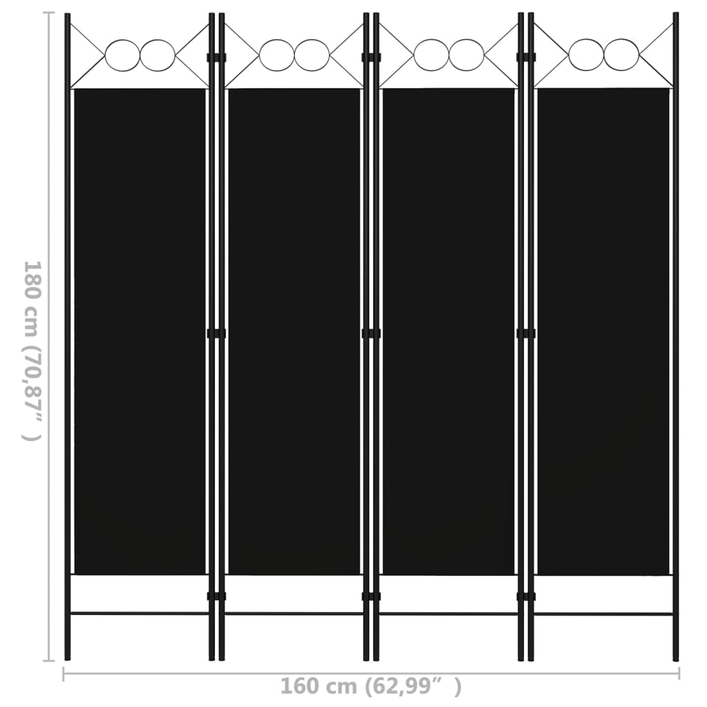 Paravento a 4 Pannelli Nero 160x180 cm | homemem39
