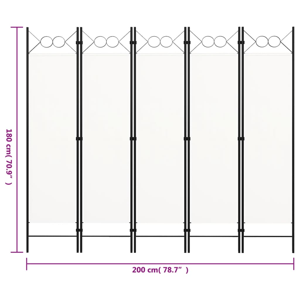 Paravento a 5 Pannelli Bianco 200x180 cm | homemem39