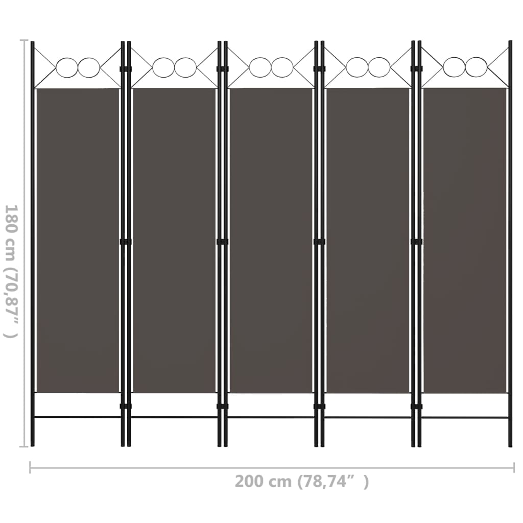 Paravento a 5 Pannelli Antracite 200x180 cm | homemem39
