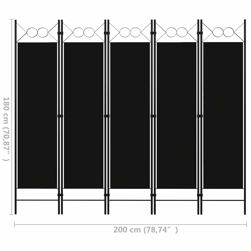 Paravento a 5 Pannelli Nero 200x180 cm | homemem39