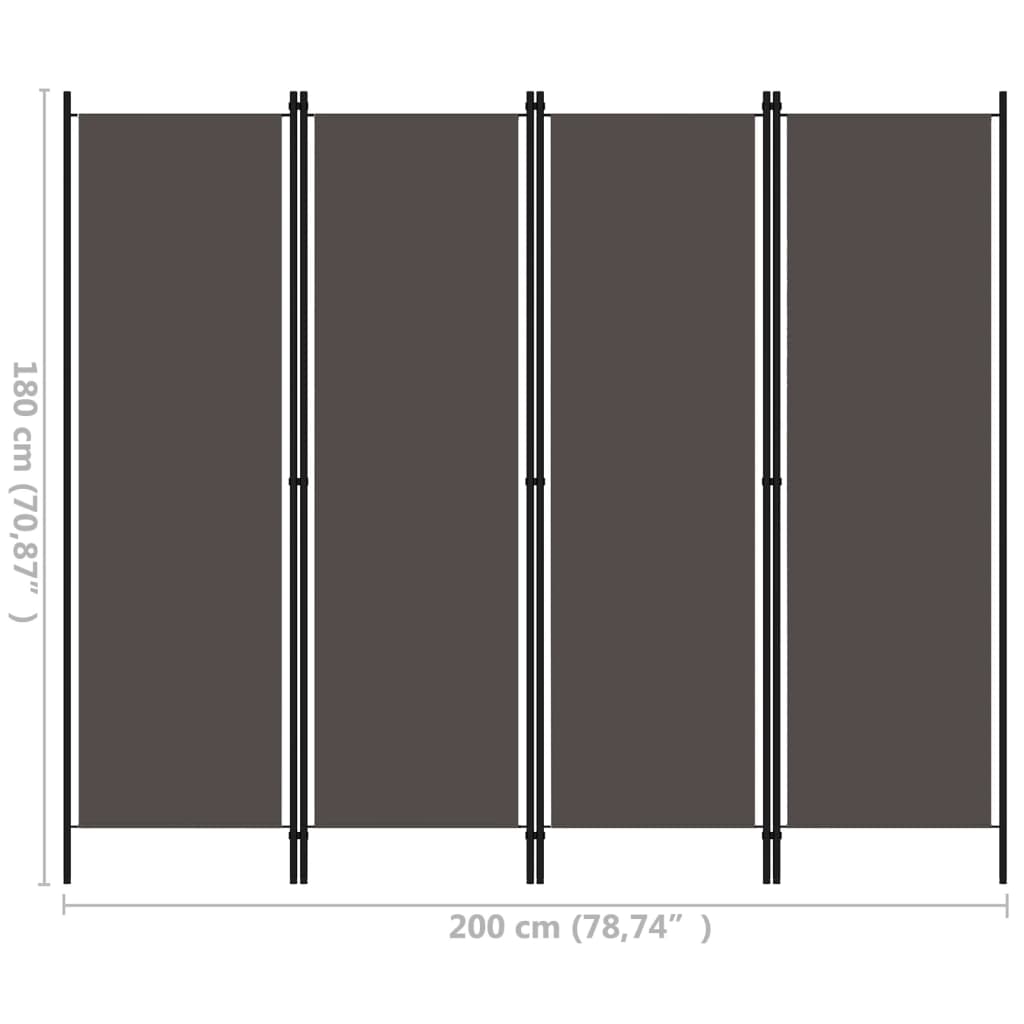 Paravento a 4 Pannelli Antracite 200x180 cm | homemem39