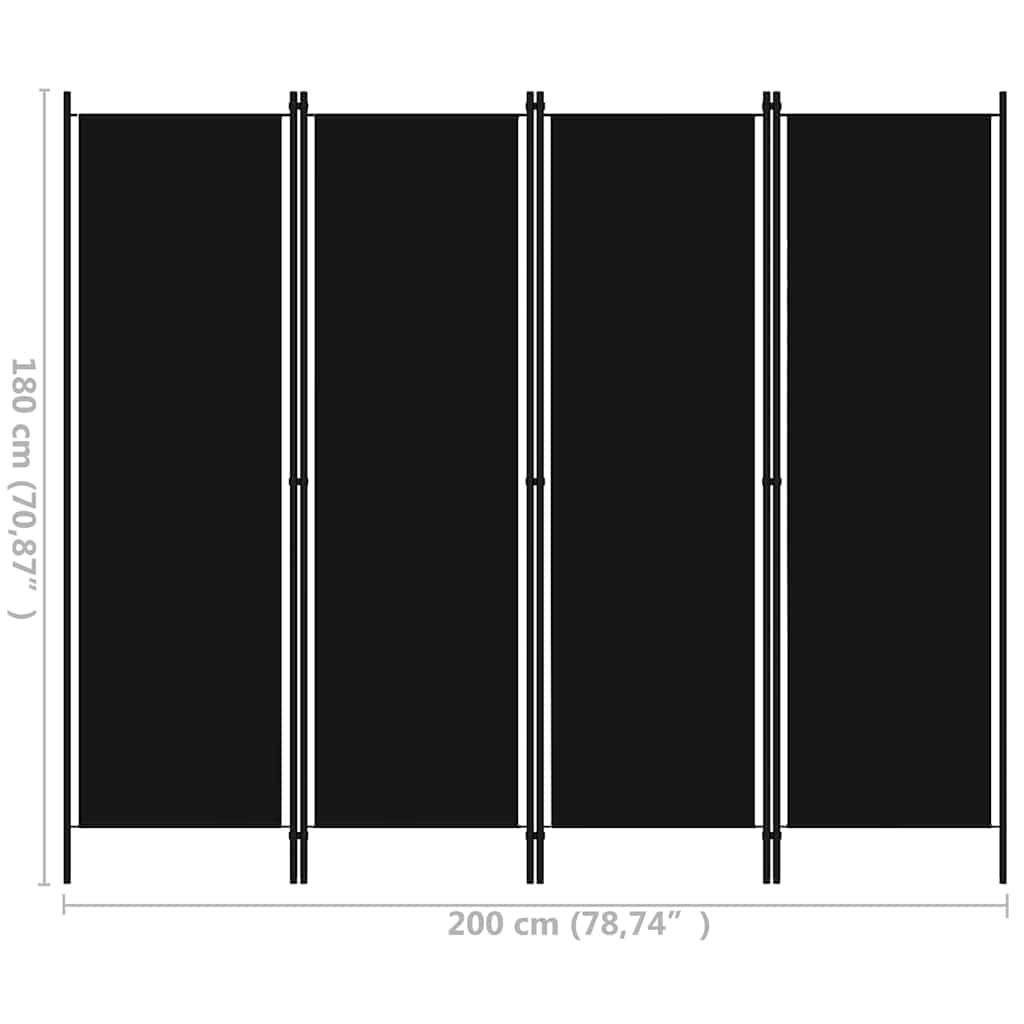 Paravento a 4 Pannelli Nero 200x180 cm | homemem39