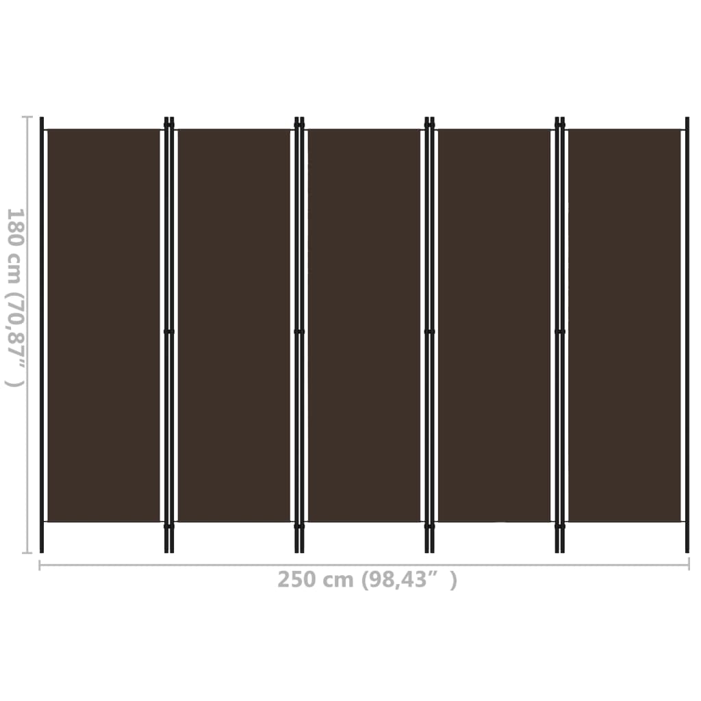 Paravento a 5 Pannelli Marrone 250x180 cm - homemem39