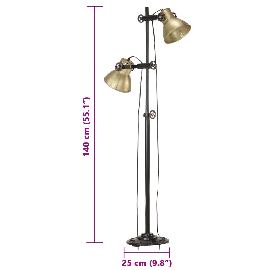 Lampada da Pavimento con 2 Paralumi Ottone E27 in Ghisa | homemem39