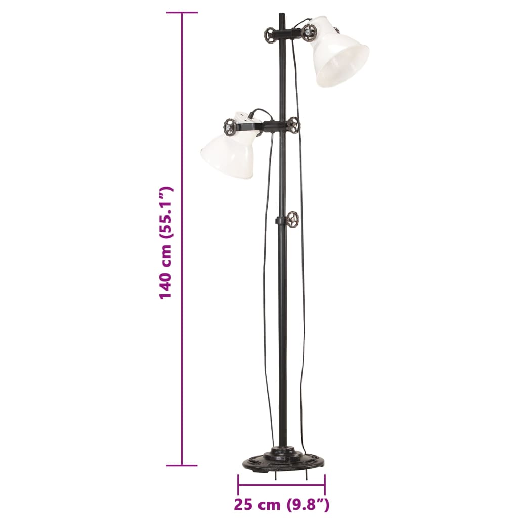 Lampada da Pavimento con 2 Paralumi Bianca E27 in Ghisa