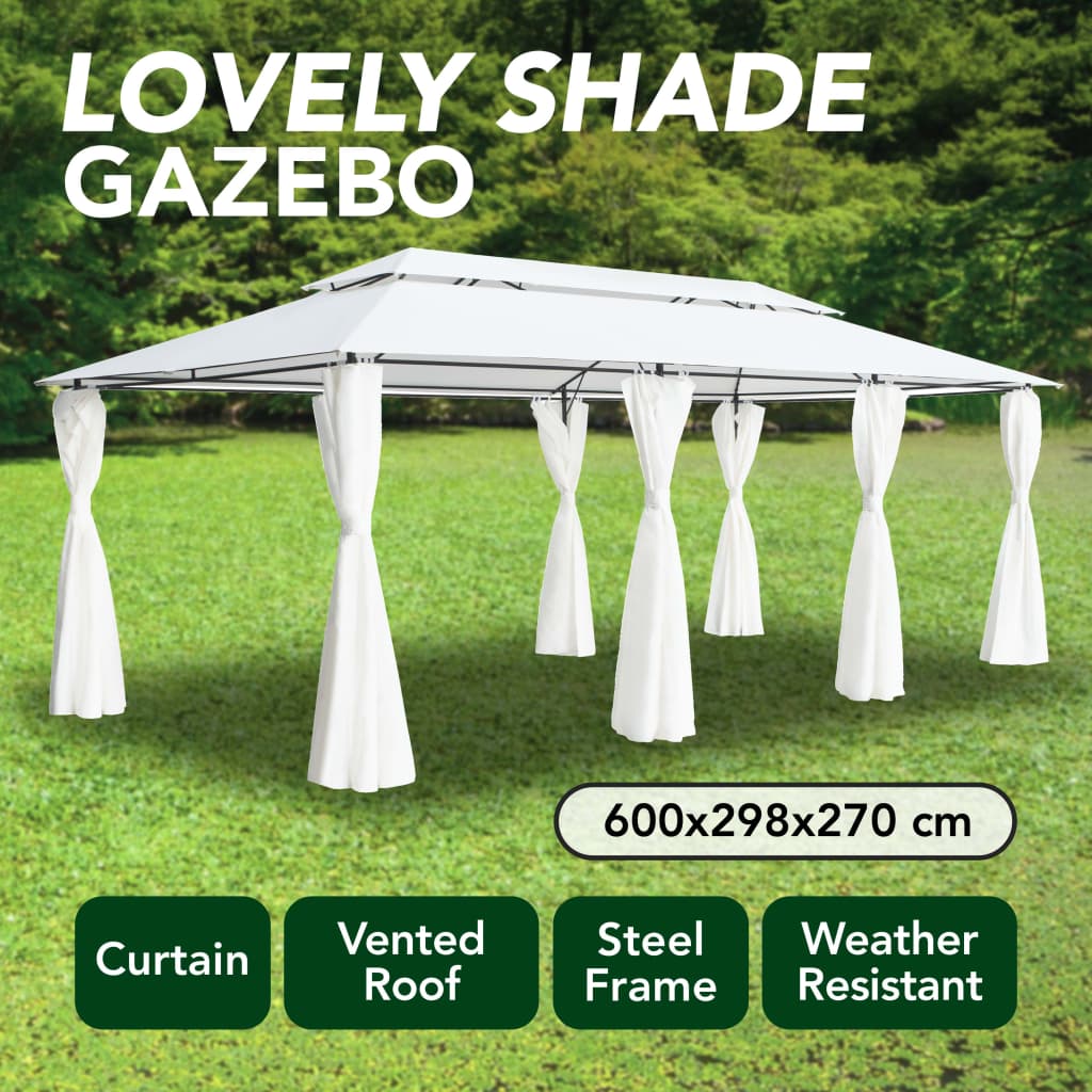 Gazebo con Tende 600x298x270 cm Bianco 180g/m² - homemem39