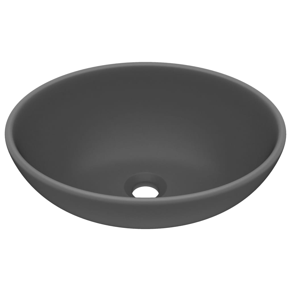Lavandino Lusso Ovale Grigio Scuro Opaco 40x33 cm in Ceramica - homemem39