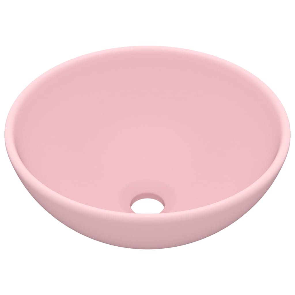 Lavandino Lusso Rotondo Rosa Opaco 32,5x14 cm in Ceramica - homemem39