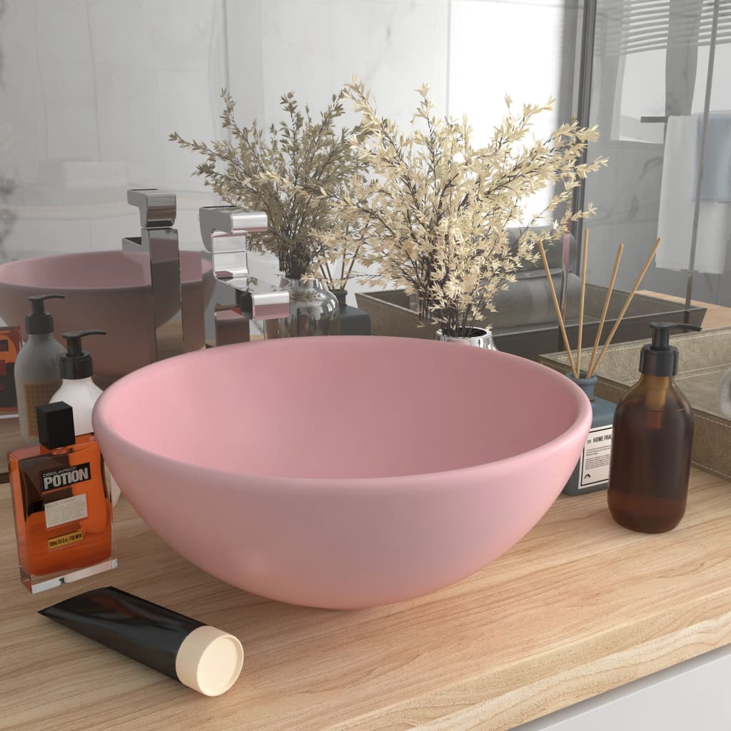 Lavandino Lusso Rotondo Rosa Opaco 32,5x14 cm in Ceramica - homemem39