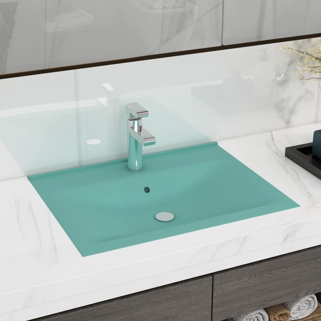 Lavabo con Foro Rubinetto Verde Chiaro Opaco 60x46 cm Ceramica - homemem39