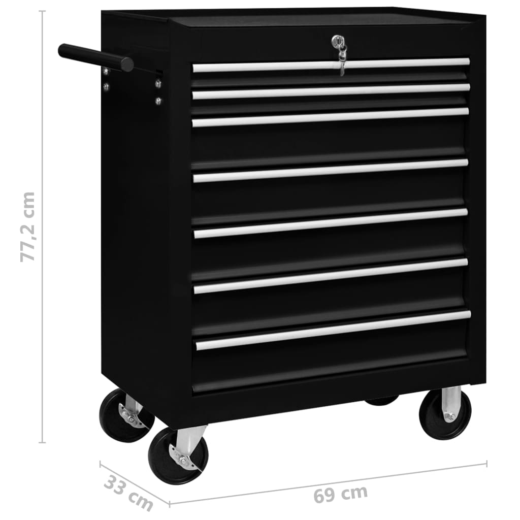 Carrello Portautensili con 7 Cassetti per Officina Nero | homemem39