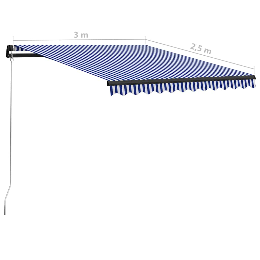 Tenda da Sole Retrattile Manuale con LED 300x250cm Blu e Bianco | homemem39